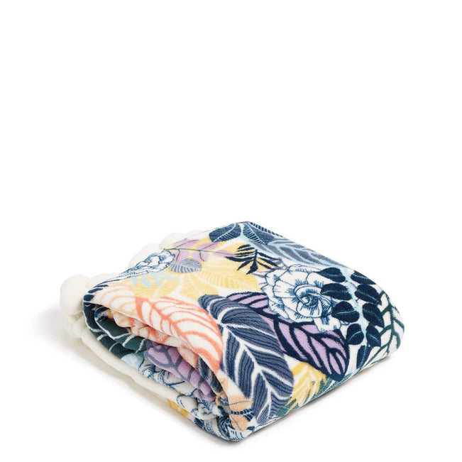 Factory Style Whimsy Pom Throw Blanket-Palm Floral-Image 1-Vera Bradley