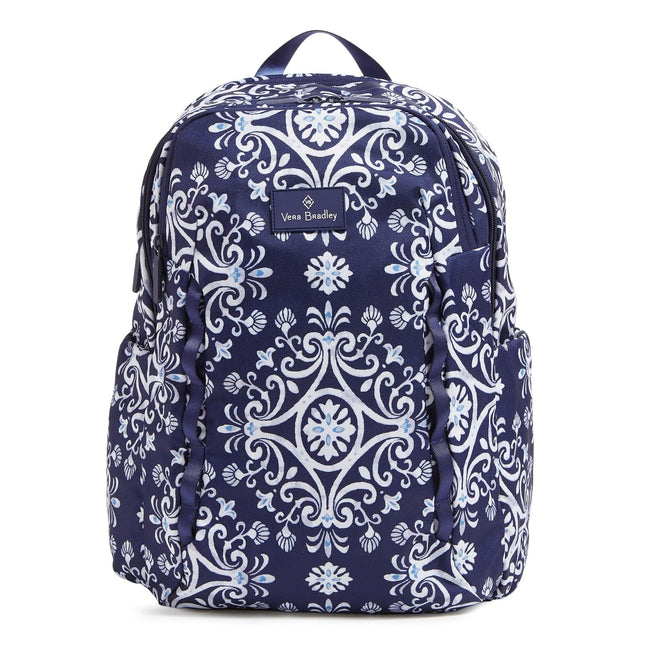 Lighten Up Sporty Large Backpack-Steel Blue Medallion-Image 1-Vera Bradley