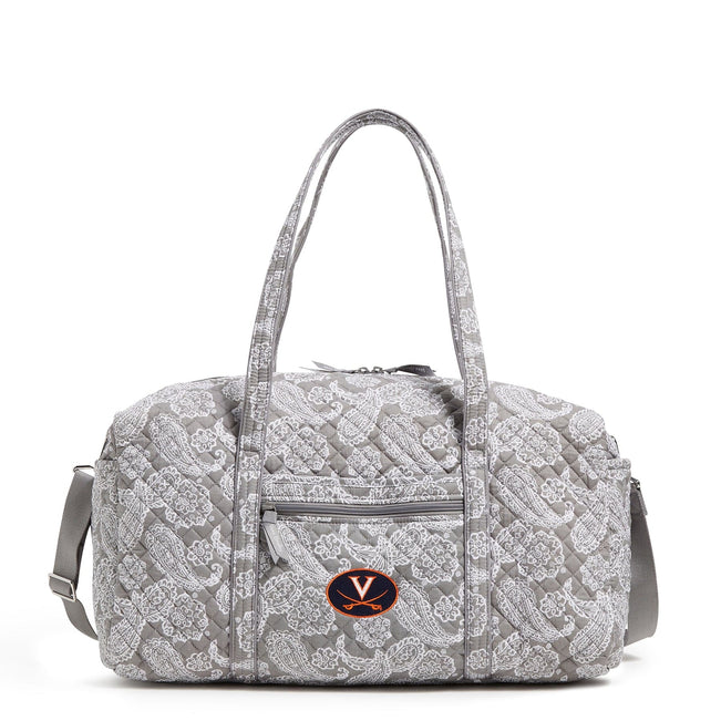 Collegiate Large Travel Duffel Bag-Gray/White Bandana with University of Virginia-Image 1-Vera Bradley
