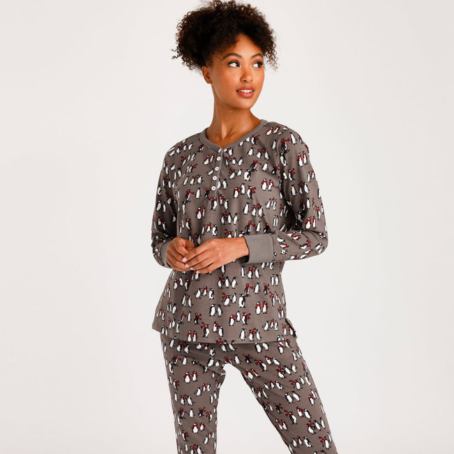 Long-Sleeved Pajama Shirt-Penguins Galaxy Gray-Image 1-Vera Bradley